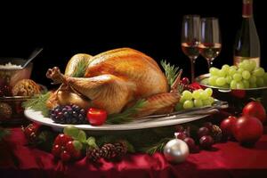 AI generated Christmas turkey dinner. AI Generated photo