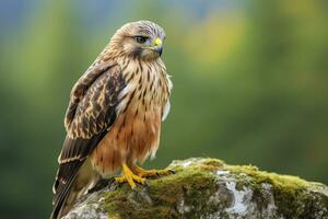 AI generated Hawk sitting on rock looking for prey. AI Generated photo