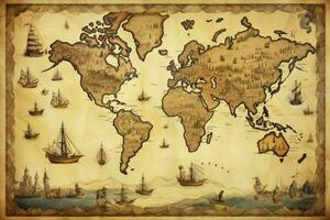 AI generated Great detailed illustration of the world map in vintage style. AI Generated photo