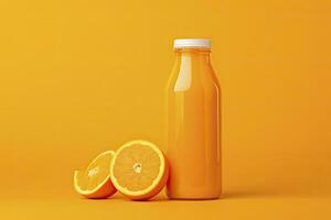 AI generated Orange Juice bottle on orange background. AI Generated photo