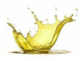 AI generated Olive or engine oil splash, cosmetic serum liquid isolated on white background. Generative AI photo