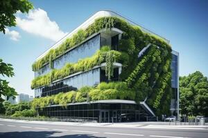 AI generated Office building with green environment. AI Generated photo