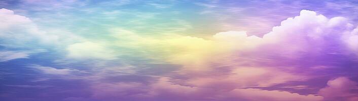 AI generated Rainbow sky with fluffy clouds. Multicolored toned sky. AI Generated. photo