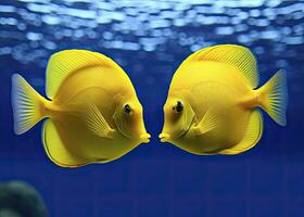 AI generated Two yellow tangs, face to face.  AI Generated. photo