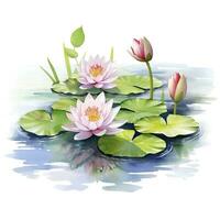 AI generated Water Lily in Pond. Watercolor design. AI Generated photo