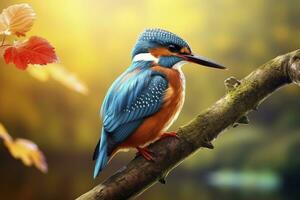 AI generated Kingfisher sitting on the tree branch. AI Generated photo