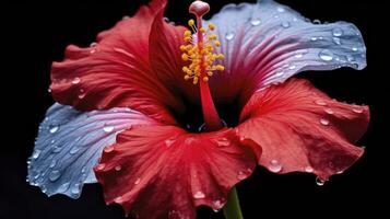 ai generado un hibisco flor con un negro fondo.ai generado. foto