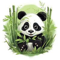 ai generado linda panda en el medio de un bambú bosque. camiseta diseño. ai generado foto