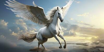 AI generated A white horse with wings. AI Generated photo