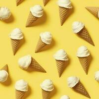 AI generated Ice Cream pattern on yellow background, top view. AI Generated photo