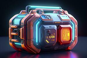 AI generated Modern and Futuristic Neon Digital Gaming Chest in Cartoon Pixar 3D Blender Style. AI Generative photo