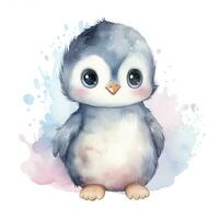 AI generated Watercolor fantasy Baby Penguin clip art isolated white background. AI Generated photo