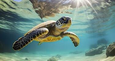 AI generated Photo of Sea turtle in the Galapagos island. Generative AI