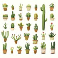 ai generado el cactus conjunto en blanco antecedentes. clipart ilustraciones. ai generado foto