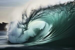 AI generated Extreme close up of thrashing emerald ocean waves. AI Generated photo