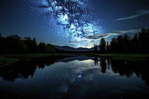 AI generated Milky Way Reflected on Lake. AI Generated photo