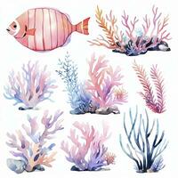 AI generated Underwater Sea element in watercolor on the white background. AI Generated photo