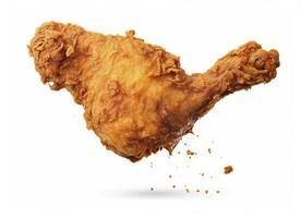 AI generated Fried chicken leg falling in the air isolated on a white background. AI Generated. photo