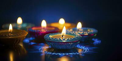 AI generated Happy Diwali. Diya oil lamps were lit during the celebration. AI Generated photo