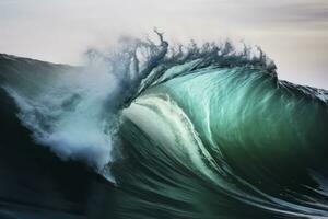 AI generated Extreme close up of thrashing emerald ocean waves. AI Generated photo