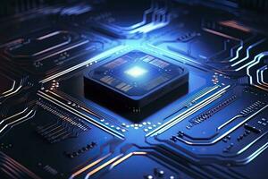 AI generated Futuristic central processor unit. Powerful Quantum CPU motherboard. AI Generated photo