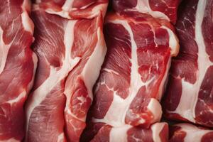 AI generated Macro shot of pork meat. Meat textured background. Beef steak is raw and juicy. AI Generated photo