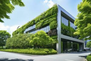 AI generated Office building with green environment. AI Generated photo