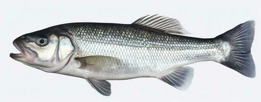 AI generated One fresh sea bass fish isolated on white background. AI Generated. photo