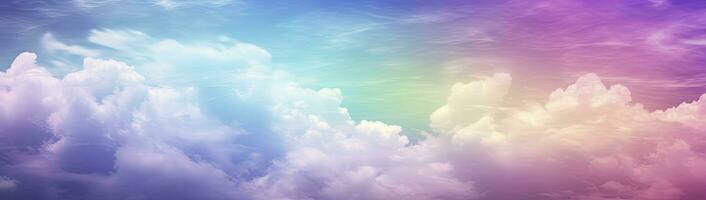 AI generated Rainbow sky with fluffy clouds. Multicolored toned sky. AI Generated. photo