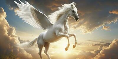 AI generated A white horse with wings. AI Generated photo