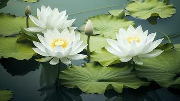 AI generated White Lotus Flower in water. AI Generated photo