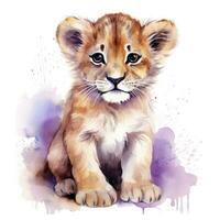 AI generated Watercolor Baby Lion. AI Generated photo