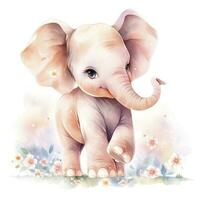 AI generated Watercolor Baby Elephant. AI Generated photo