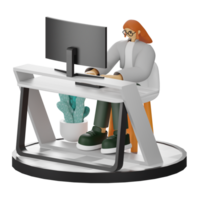 3D Illustration of a Teenage Female Programmer at the Computer Desk png