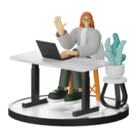 3D Illustration of a Teenage Female Programmer at the Computer Desk png