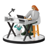 3d ilustración de un Adolescente hembra programador a el computadora escritorio png