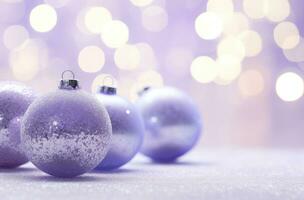 AI generated Christmas decorations ball on snow background. AI Generated photo