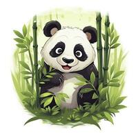 AI generated Cute panda in the middle of a bamboo forest. T-shirt design. AI Generated photo