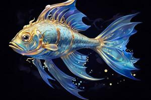 AI generated 3d rendering. fish on black background. Generative AI photo
