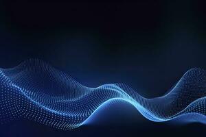 AI generated Dynamic blue particle wave. Abstract sound visualization. Digital structure of the wave flow of luminous particles. AI Generated. photo