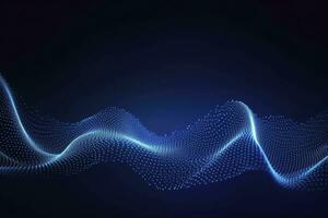 AI generated Dynamic blue particle wave. Abstract sound visualization. Digital structure of the wave flow of luminous particles. AI Generated. photo