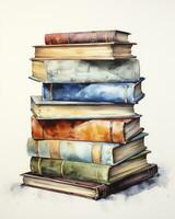 AI generated Watercolor pile of books isolated on white background. AI Generated photo