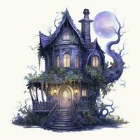 AI generated Moonlight dark themed night elf fairytale fantasy fairy house. AI Generated photo