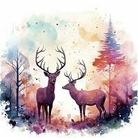 AI generated Colorful Deers in Forest. T-shirt design. AI Generated photo