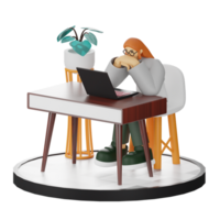 3D Illustration of a Teenage Female Programmer at the Computer Desk png