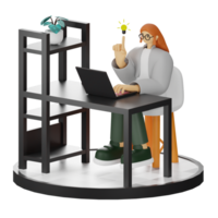 3D Illustration of a Teenage Female Programmer at the Computer Desk png