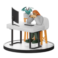 3D Illustration of a Teenage Female Programmer at the Computer Desk png