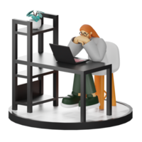 3D Illustration of a Teenage Female Programmer at the Computer Desk png