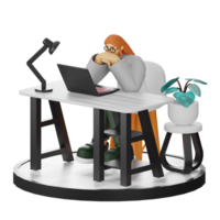 3D Illustration of a Teenage Female Programmer at the Computer Desk png