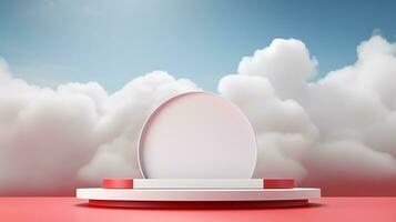 AI generated 3d rendered abstract empty display podium with clouds Minimal scene for product display presentation photo